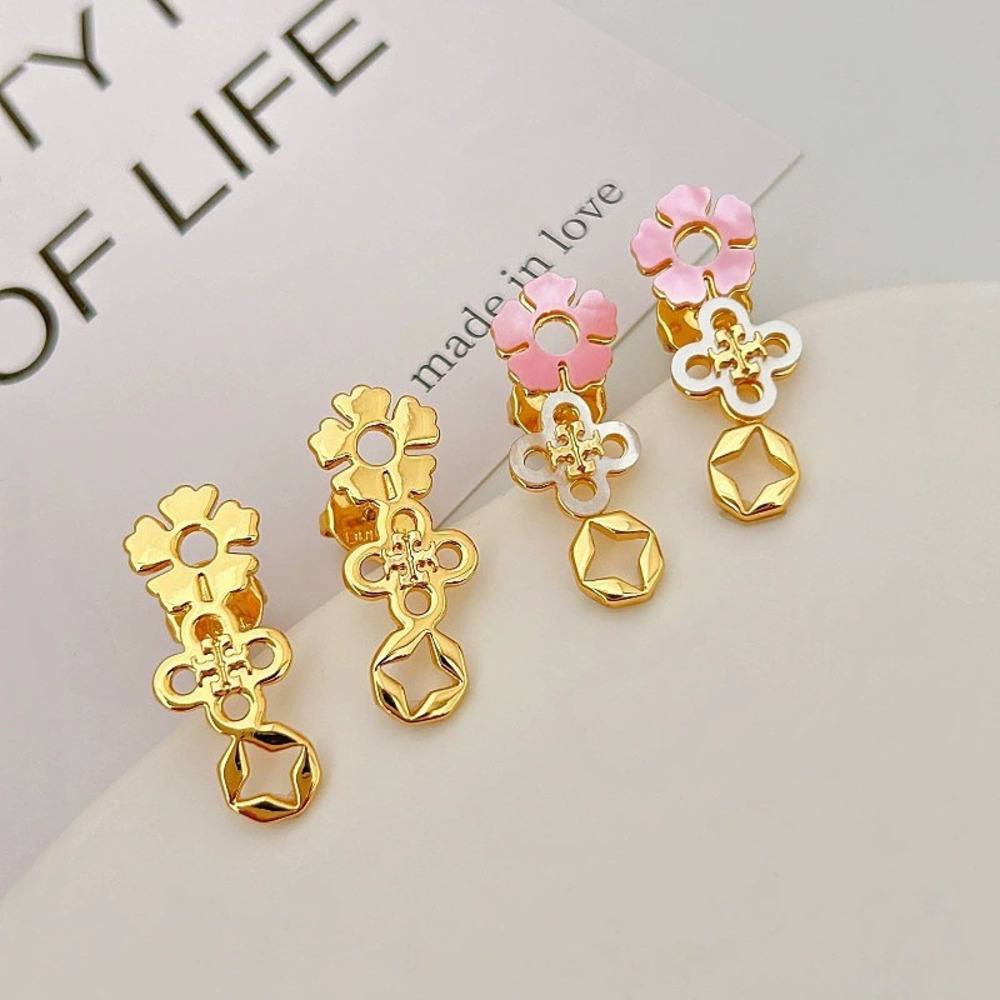 Tory Burch Mother of Pearl Inlay Flower Stud Earrings